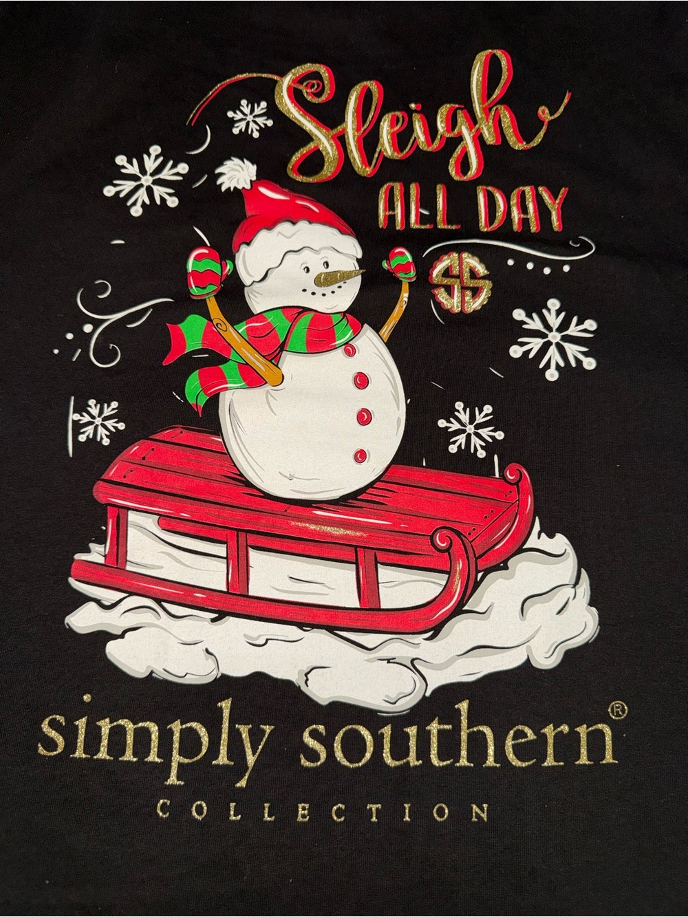 Simply Southern Black Red & Green 'Sleigh All Day' Snowman Tee